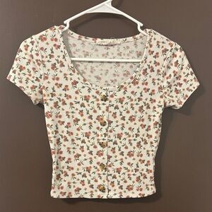 Floral Ribbed Button Front Baby Tee XS Cottagecore Soft Girl Top
